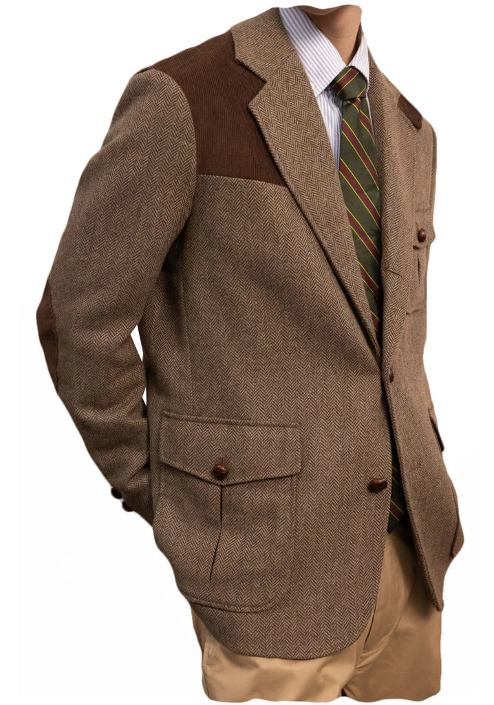 Retro Men's Suit Jacket Brown Blazers Single breasted Multiple Pockets Casual Top