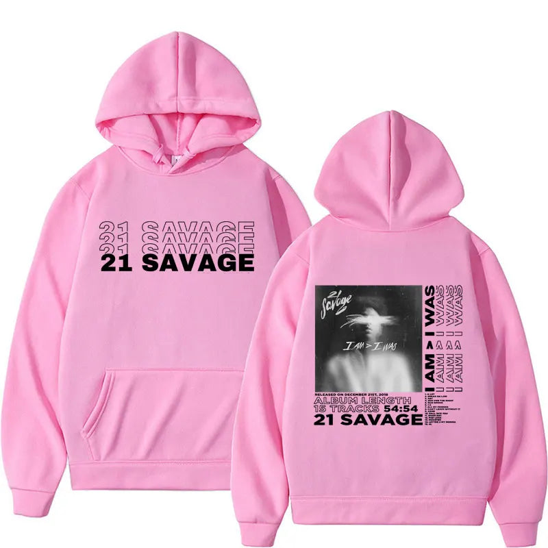 21 Savage I Am I Was Album Sweatshirts Men Hip Hop Style Cozy Pullover Hoodie