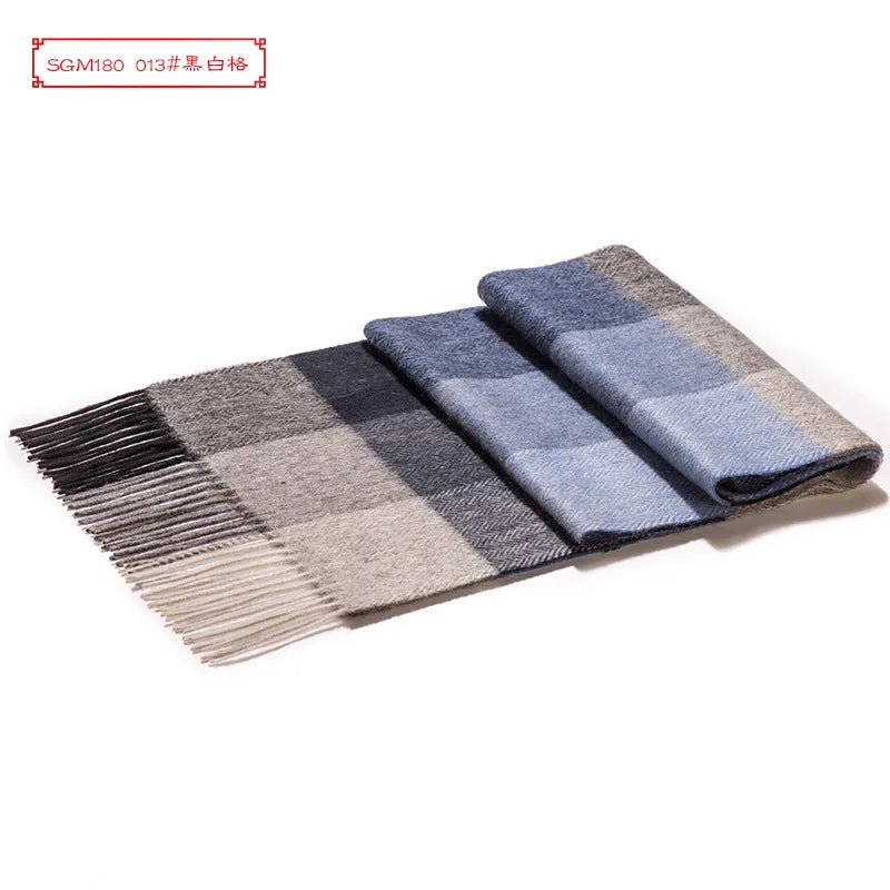 High Quality 100% Wool Men Korean Long Plaid Muffler Thermal Shawl
