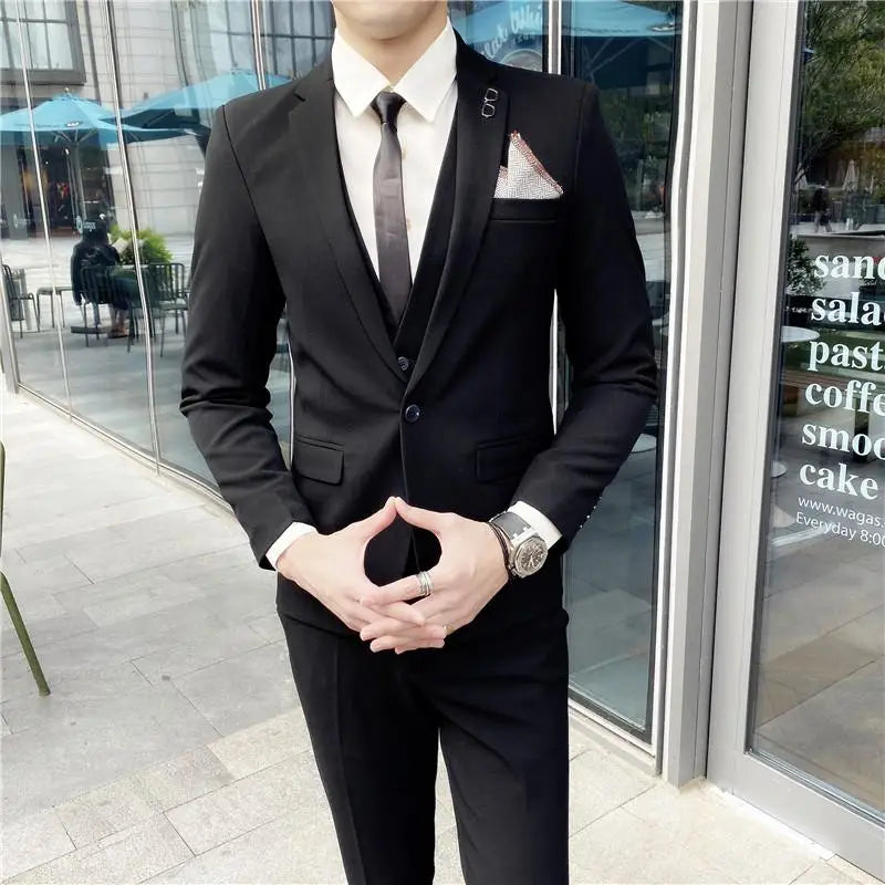 Men's British Three-piece Set Slim Fit Suit Vest Trousers Ensemble Handsome All-in-one