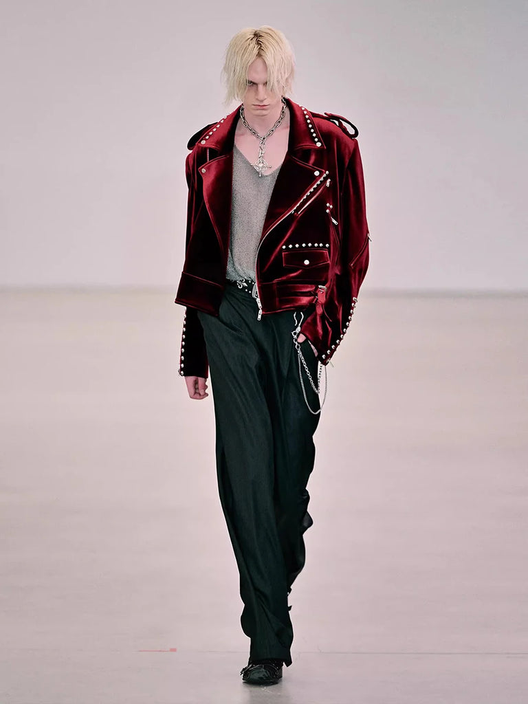 Mauroicardi Short Soft Velvet Biker Men Zipper Elegant Chic Designer Jacket