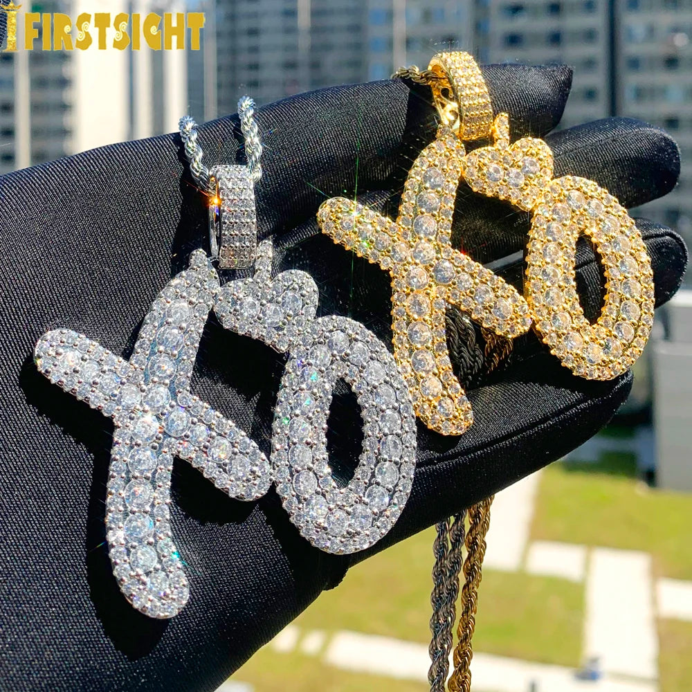 Iced Out Bling XO Pendant Necklace AAA Zircon Men Hip Hop Jewelry