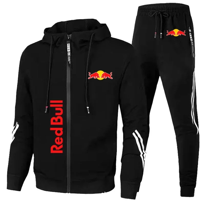 Red Bull Sportswear Jacket Men's Hooded Suit Leisure Outdoor Fitness Sets
