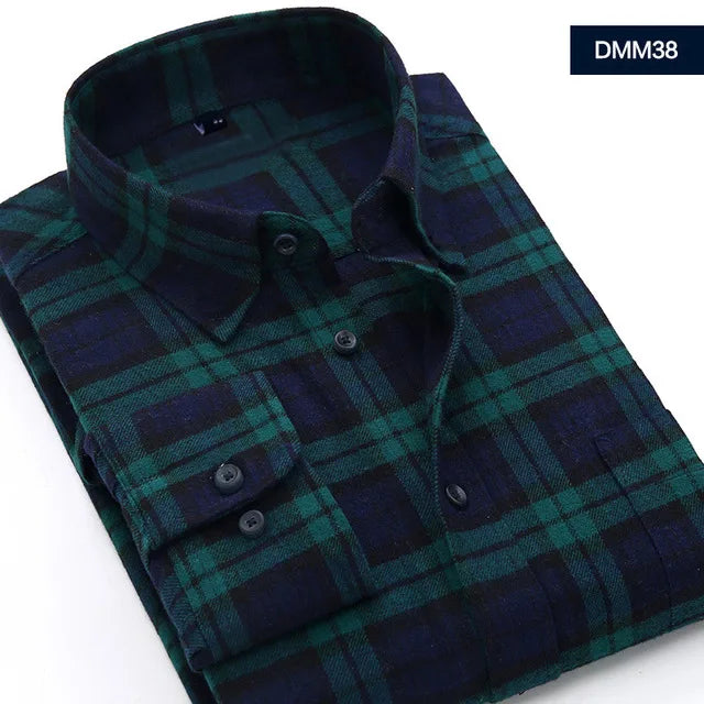 Plaid Flannel Checkered Men Long Sleeve Cotton Check Shirts