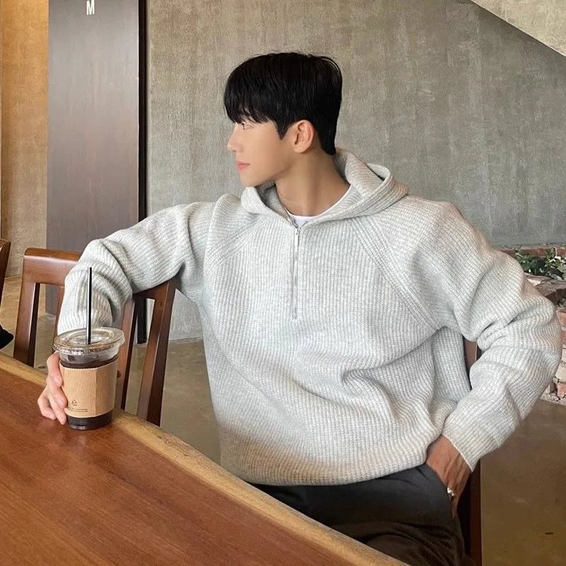 Men's Hooded Knitting with Zipper Hoodie Cotton 90s Vintage Tops