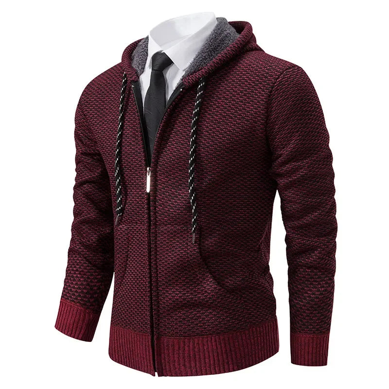 Casual Sweater Men Zip-up Cardigans Leisure Knitted Hooded Fleece Coat