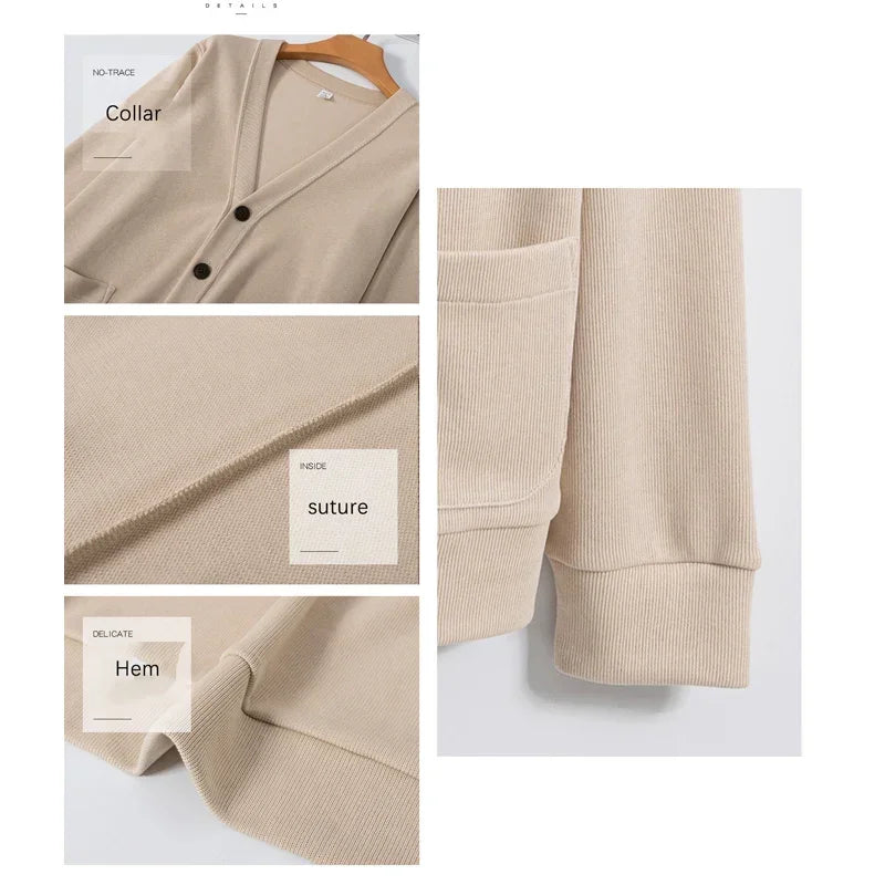 Knitted Cardigan Men Solid Korean Fashion 80% Cotton V-Neck Collar Sweater