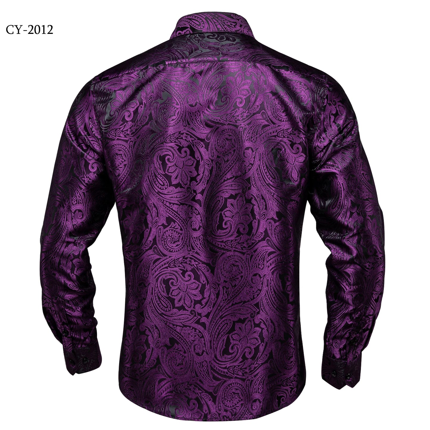 Luxury Silk Polyester Shirts for Men Long Sleeve Formal Paisley