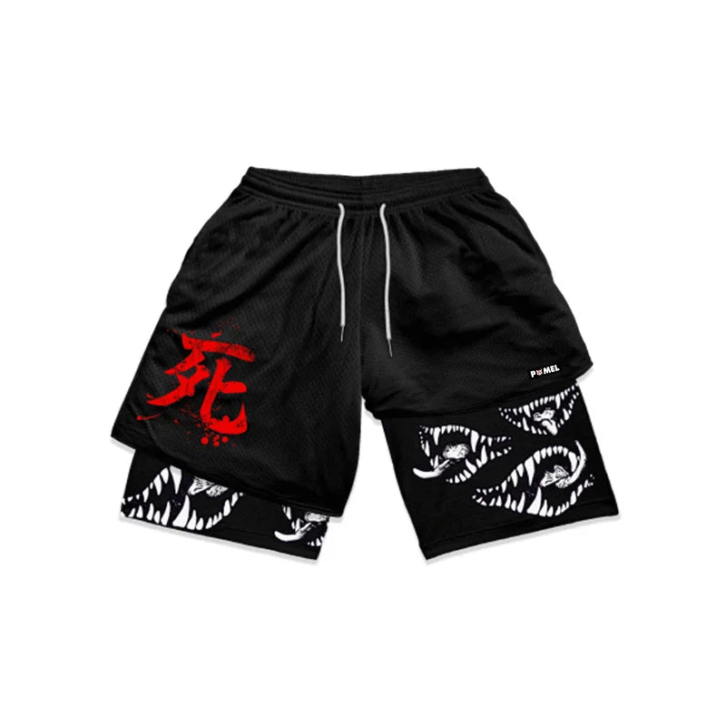 Anime 2 In 1 Quick Dry Gym Men Workout Mesh Shorts 3D Print Shorts