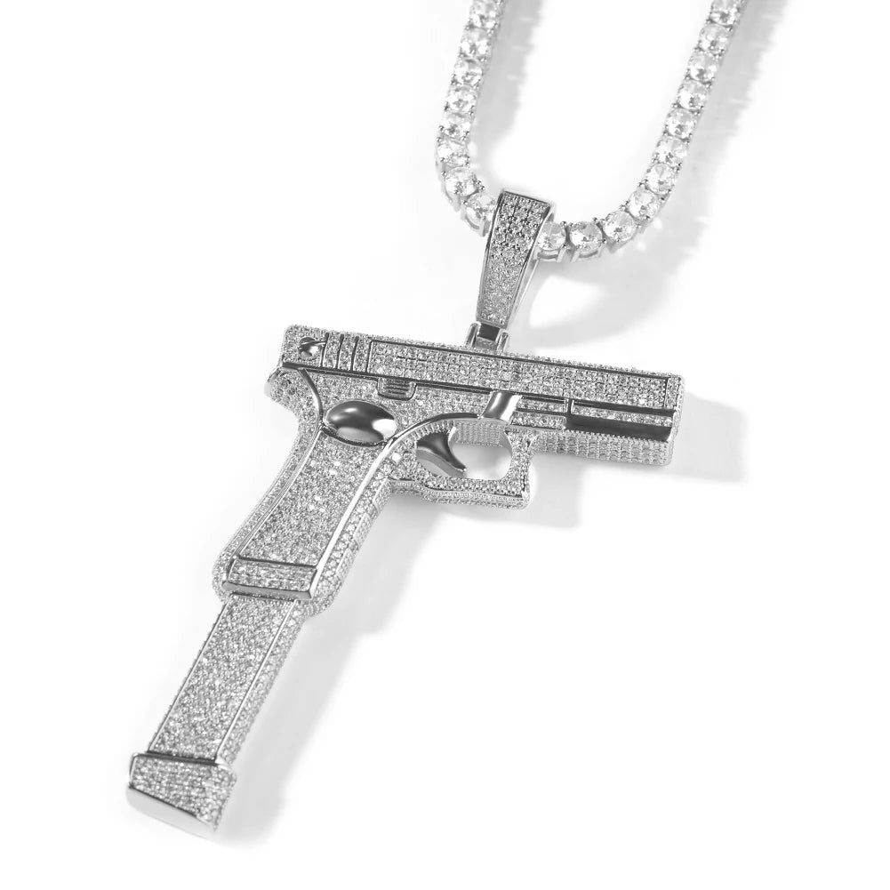 Iced Out Full Zirconia Large Size Gun Pendant Hip Hop Men's Jewelry