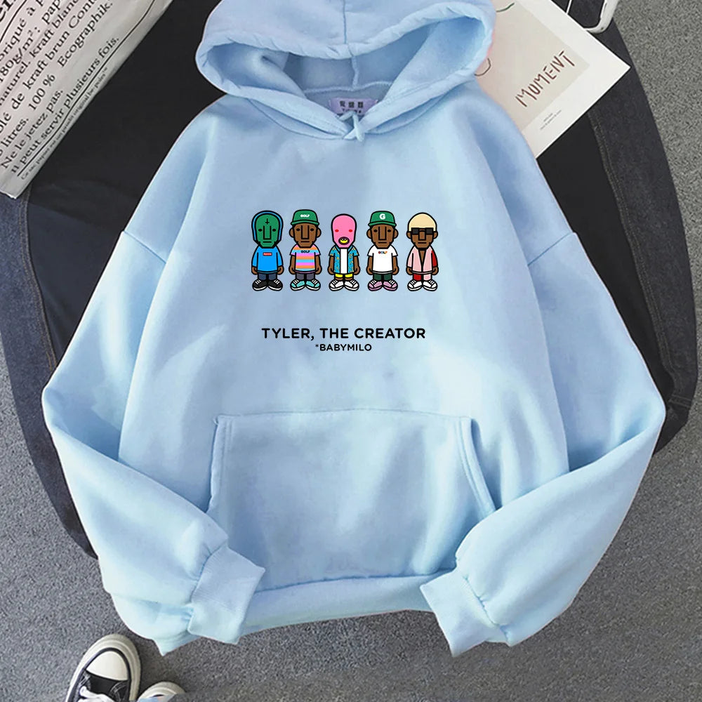 Tylerr The Creator Hip Hop Vintage Hoodies Men Round Neck Sweatshirts Loose and Comfortable Pullovers