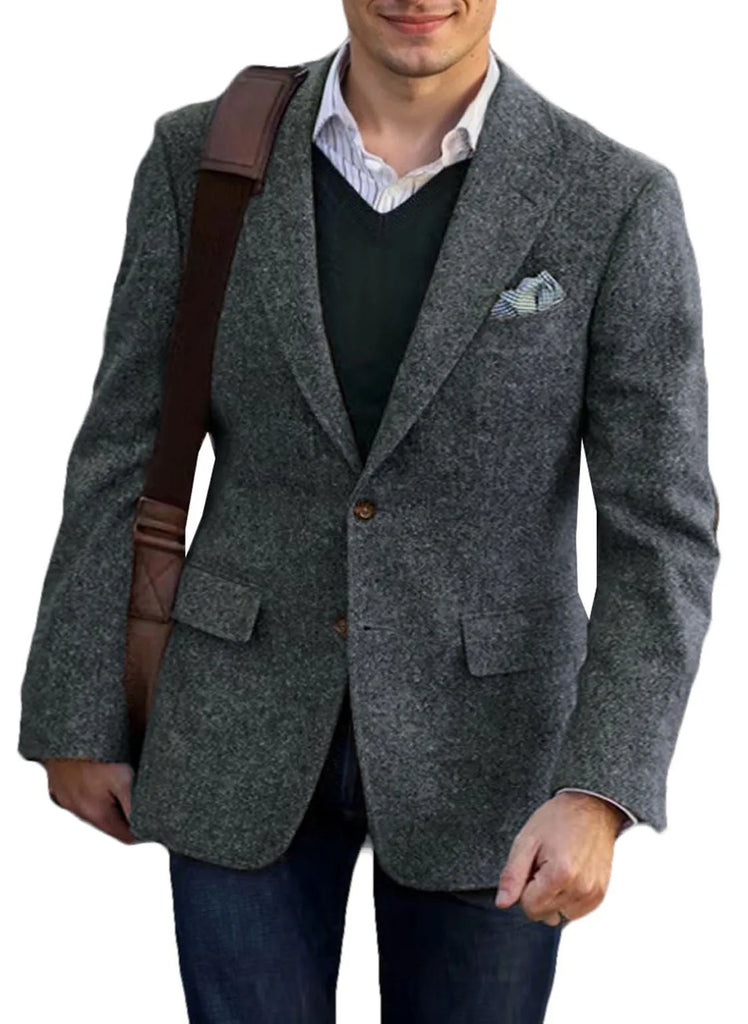 Vintage Tweed Men Suits With Patch Design Smart 1 Piece
