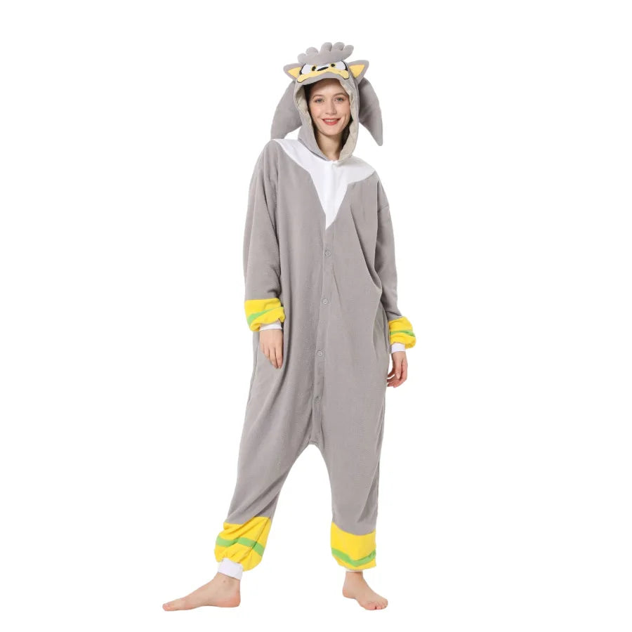 Sonic Cartoon Onesies Pajamas Plush Flannel Adult Kids Sleepwear Warm Costume