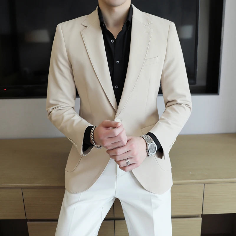 Luxury High-end Solid Color Plaid Stripe Men's Blazer Suit Jacket Coat