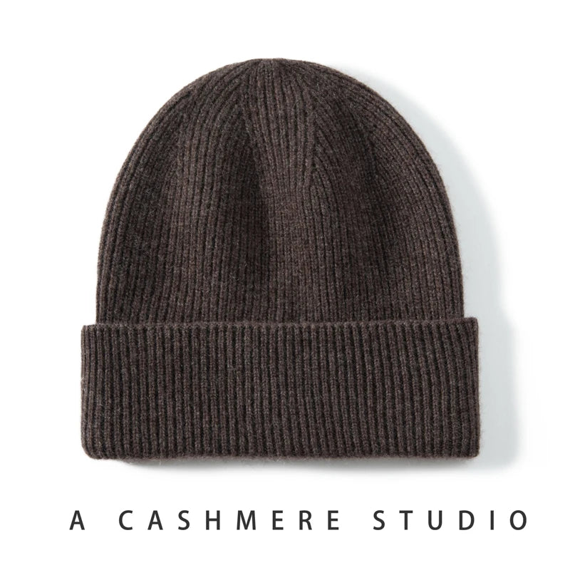High Quality 100% Cashmere Knitted Casual Beanie Hat Soft Warm Caps