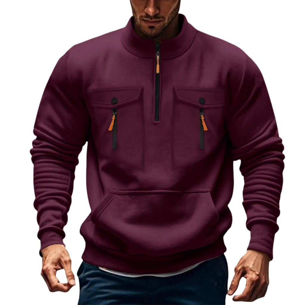 Quarter Zipper Men Stand Up Collar Sweatshirt cargo Long Sleeve Sweatshirt