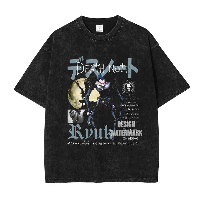 Death Note Oversized Vintage Washed T-shirts Streetwear Short Sleeve Manga top