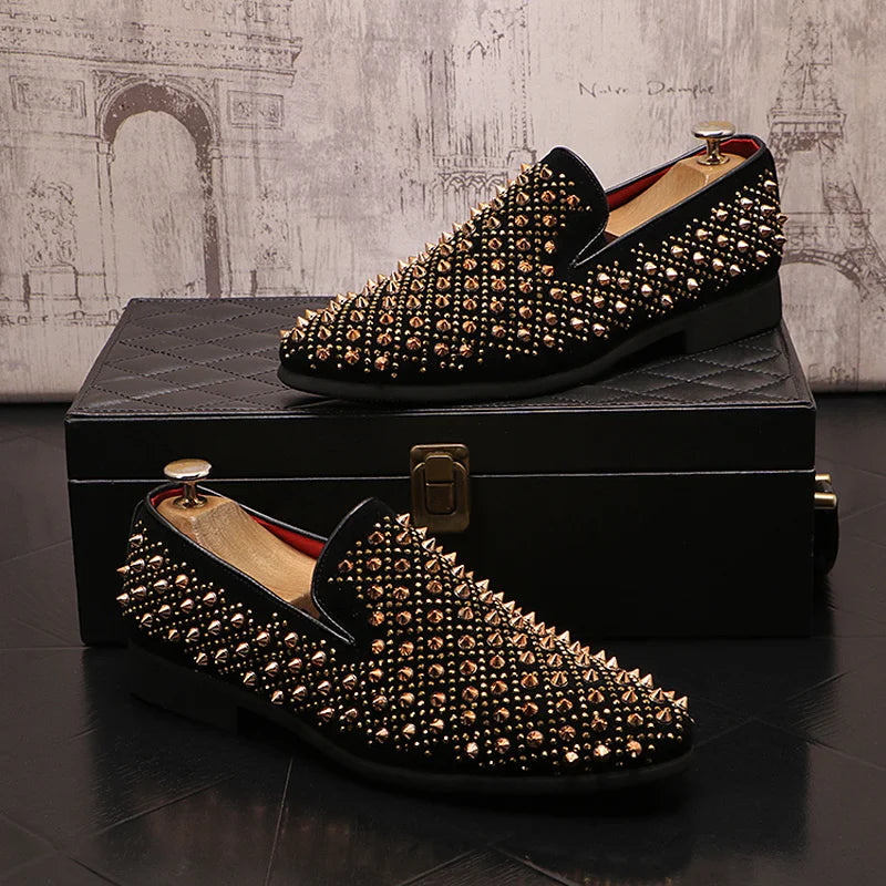 Luxury Men's Rivets Punk Flats Loafers Men Handmade Spiked Shoes Soft Moccasins