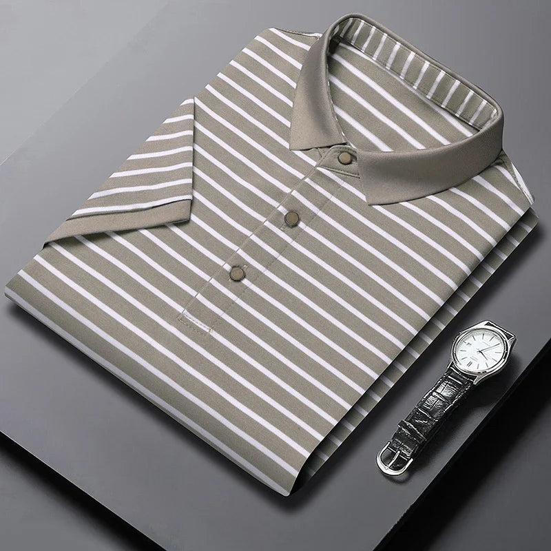 Men's Striped Casual POLO Shirt Short Sleeved Comfortable and Breathable Top