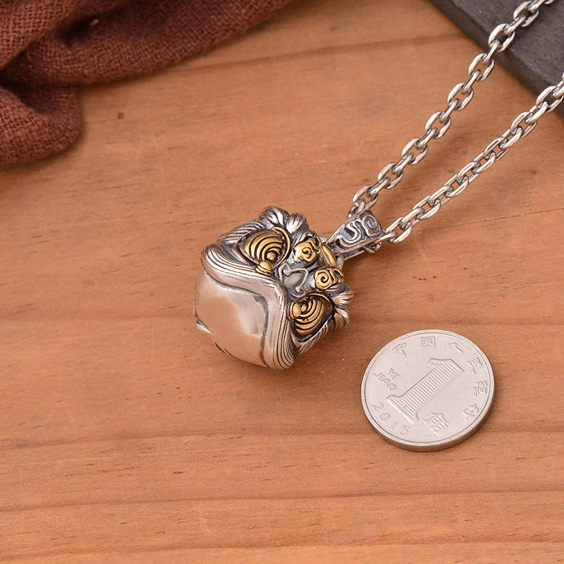 Chinese style retro lion dancing pendant fashionable silver 925 necklaces banquet fine jewelry