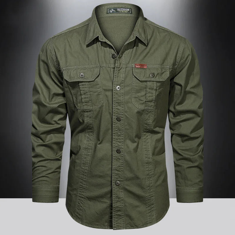 Cargo Men Long Sleeve Cotton Shirts High Quality Military Overshirt