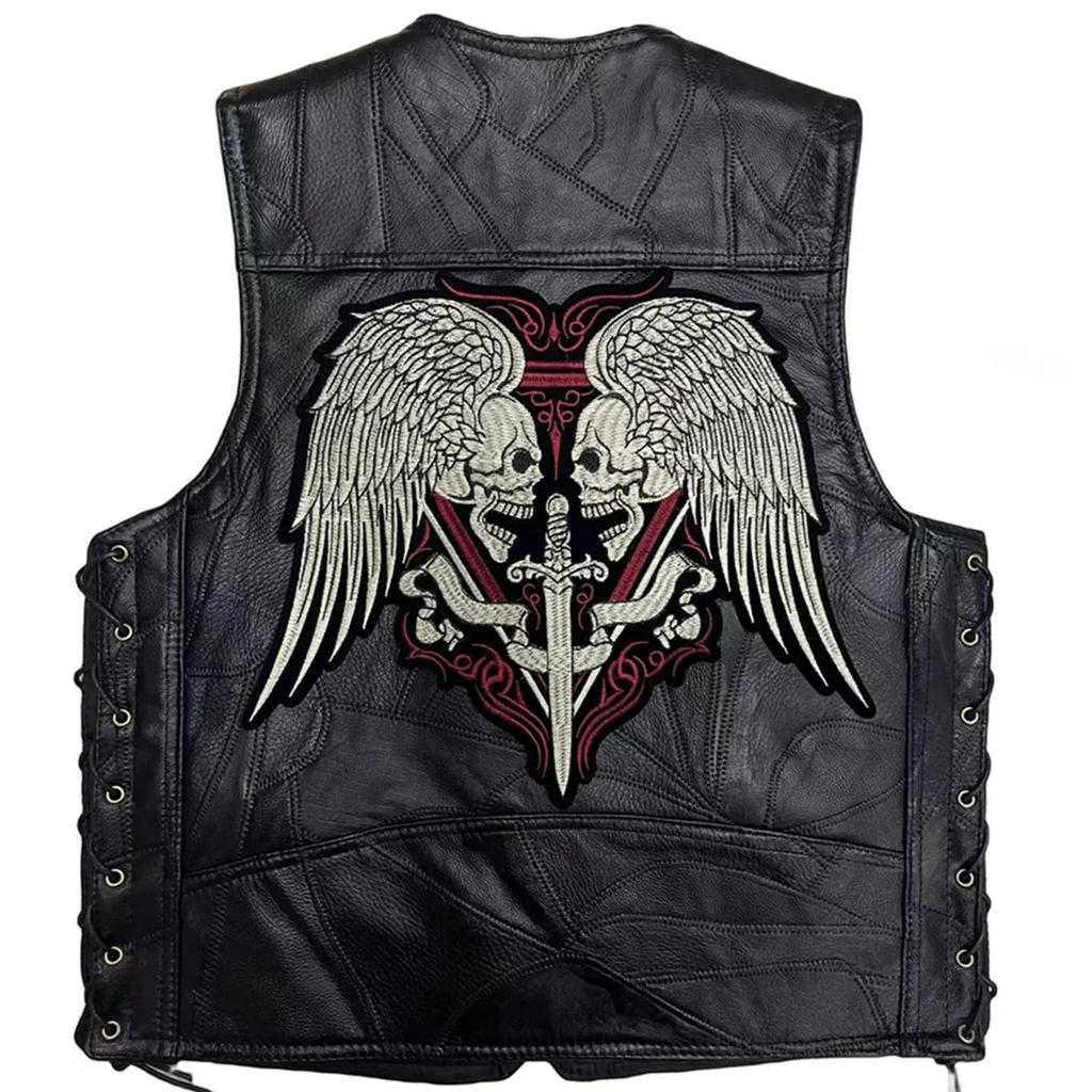 Motorcycle Leather Embroidery Jacket Waistcoat Street Fashion Biker Vest for Man