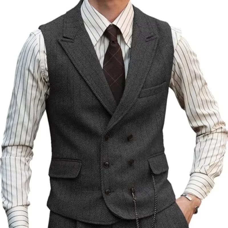 Men Suede Leather Gentleman Waistcoat Vintage Regular Slim Suit Vest
