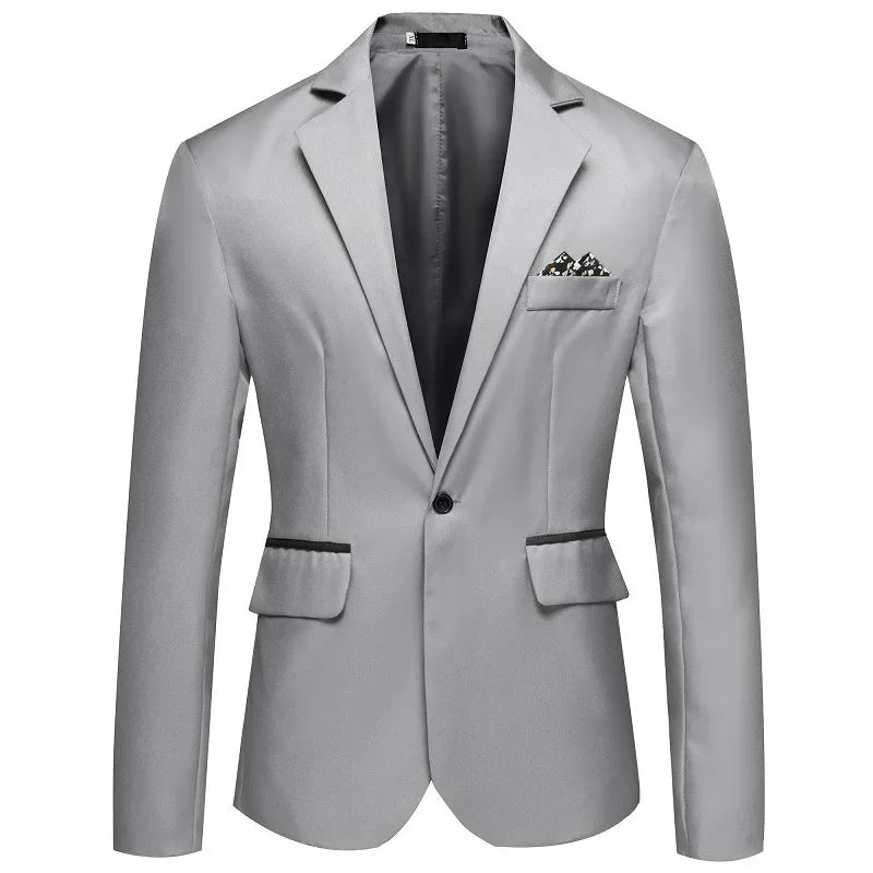 Men's Long Sleeve Single Button Slit Small Suiting Jacket Comfortable Fit