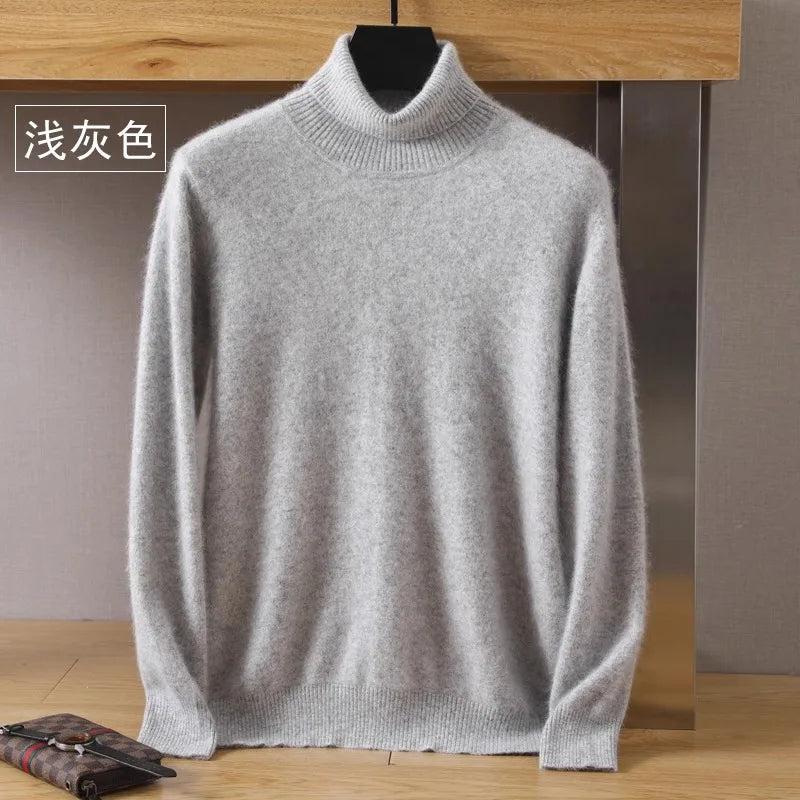Men's 100% Mink Cashmere Sweater High Lapels Knitted Long Sleeve High-End Jumpers