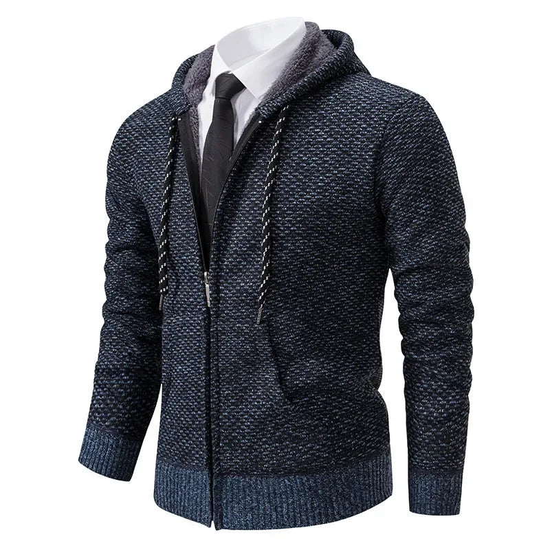 Casual Sweater Men Zip-up Cardigans Leisure Knitted Hooded Fleece Coat