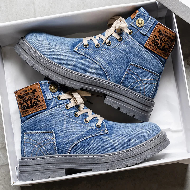 Men's high top denim casual trendy and fashionable boots