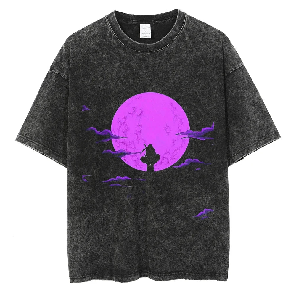Vintage Men Streetwear Anime Print Short Sleeve Cotton T Shirt