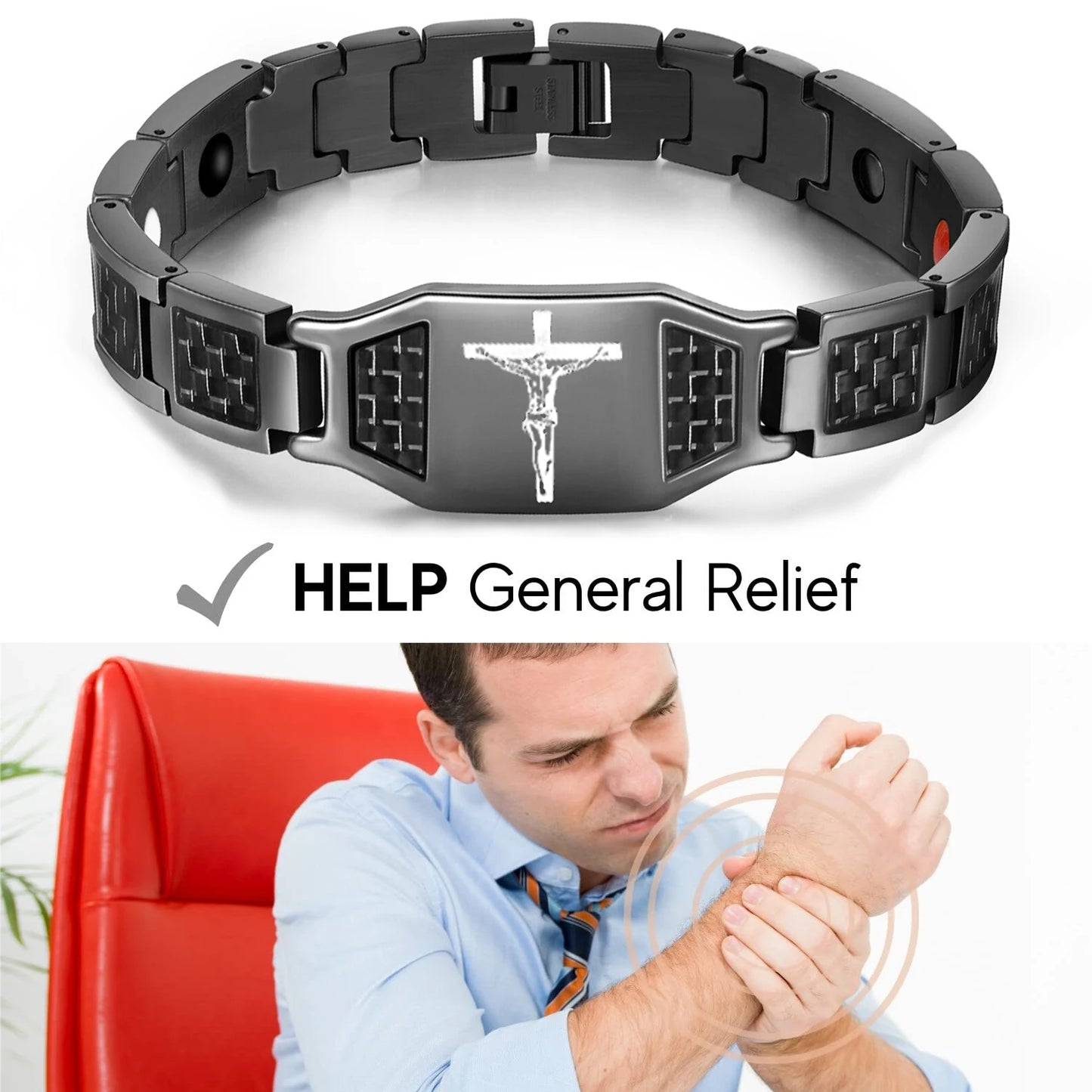 Germanium Black Healing Bracelet for Men Stainless Steel Magnetic therapeutic for Joint Health