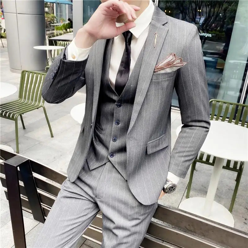 Men's British Three-piece Set Slim Fit Suit Vest Trousers Ensemble Handsome All-in-one