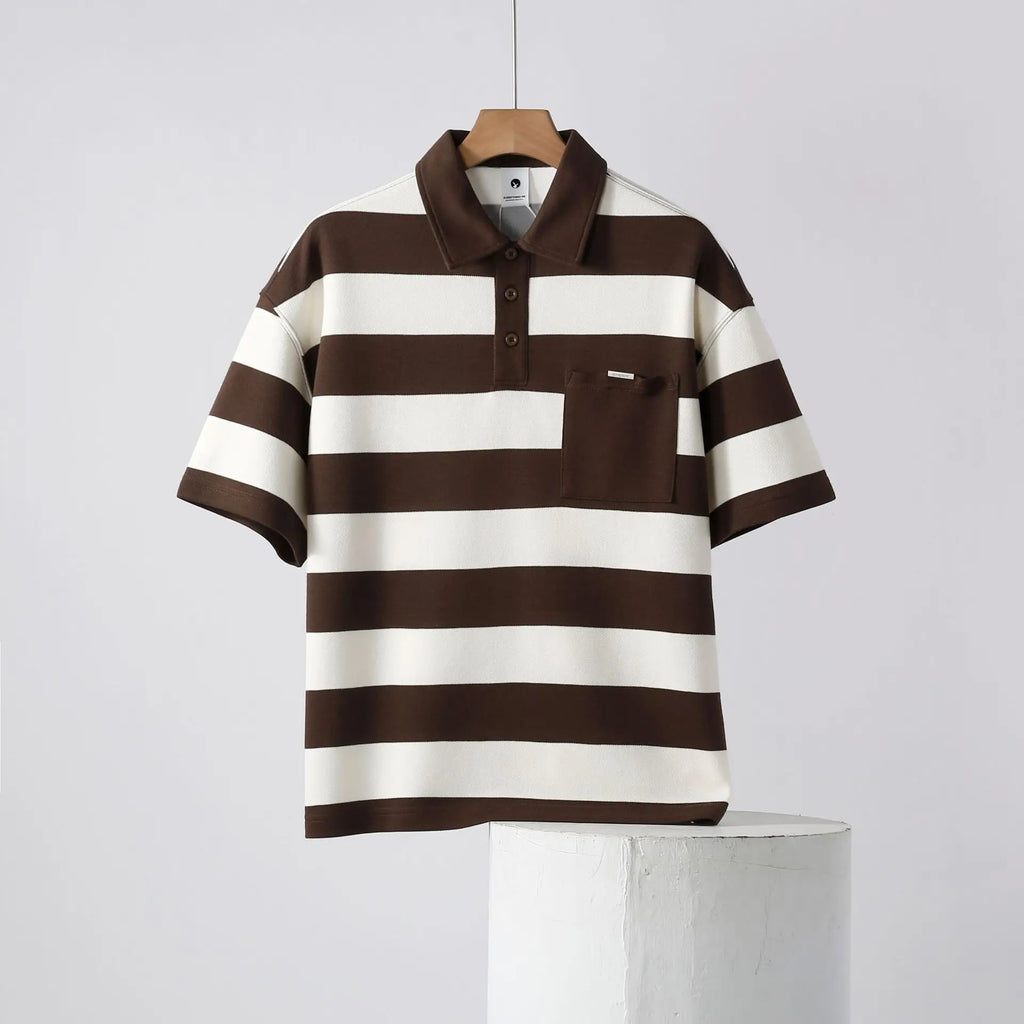 Korean Retro Striped Color Blocked Short Sleeved Men's Trend Loose And Versatile Polo Shirt