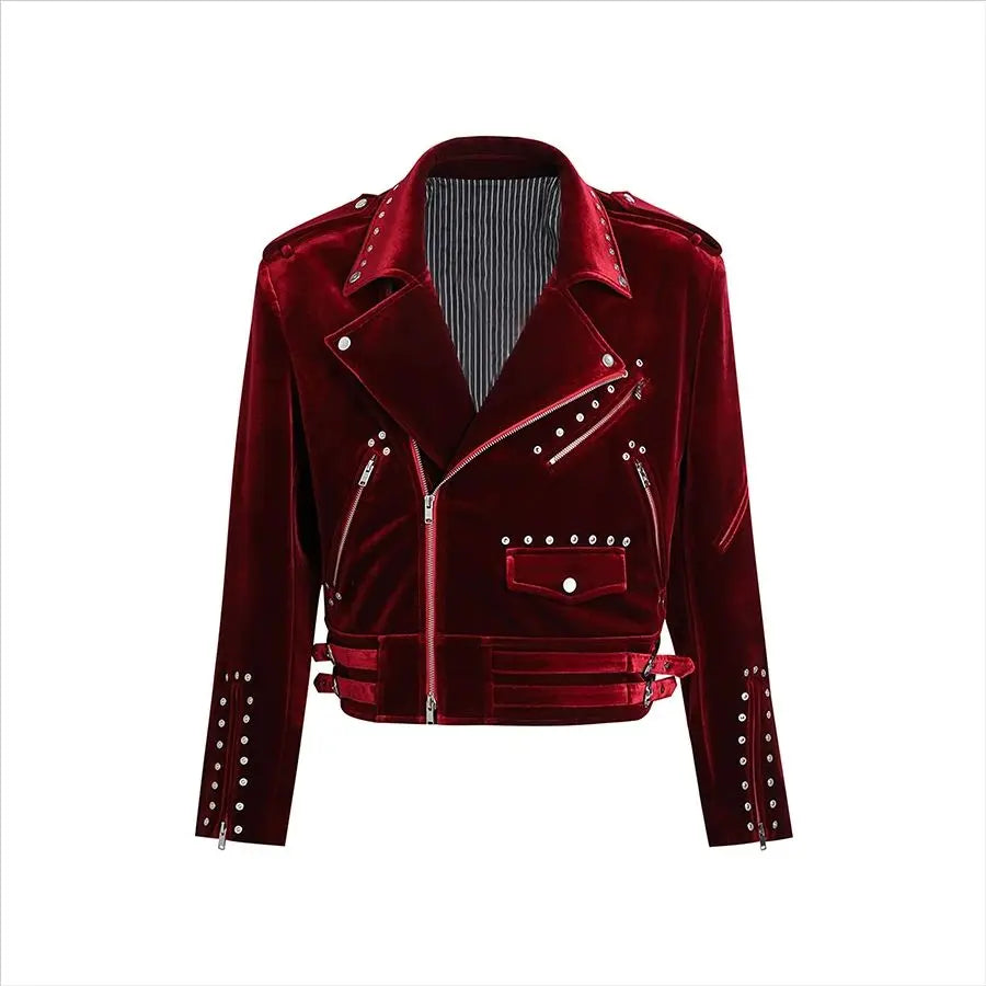 Mauroicardi Short Soft Velvet Biker Men Zipper Elegant Chic Designer Jacket