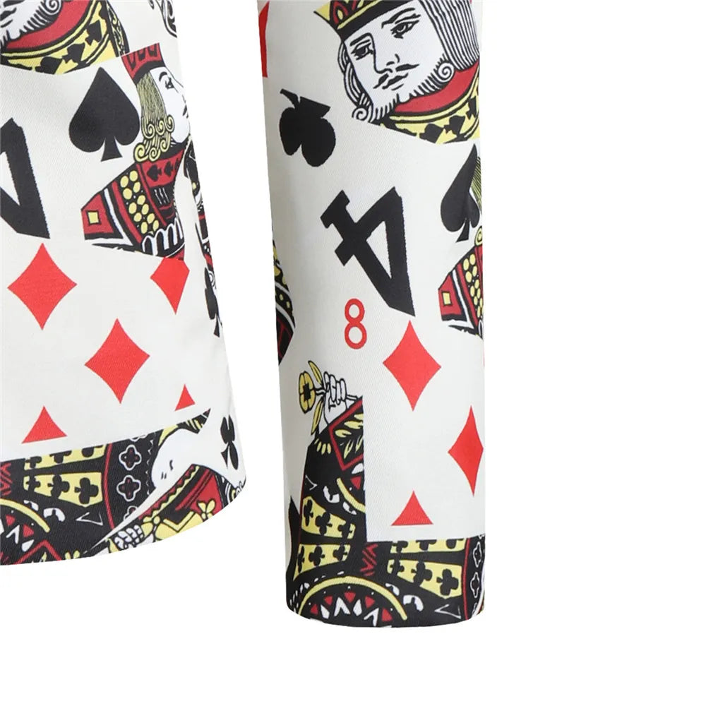 Playing Cards Poker Print Men's Blazer Jacket Korean Fashion