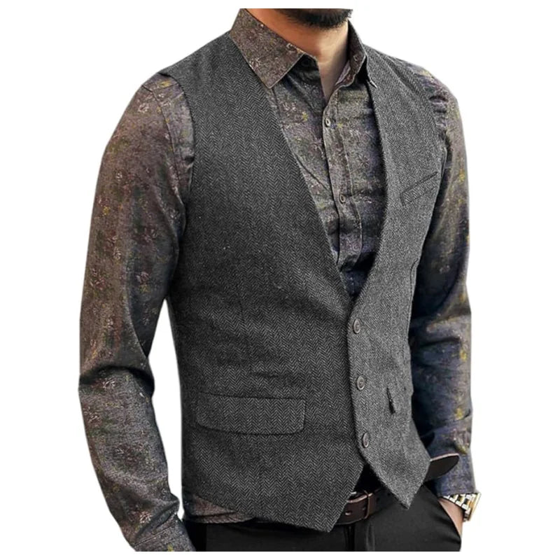Men's Slim Fit Waistcoat Herringbone Tweed Vintage Style Custom Tailored Vest