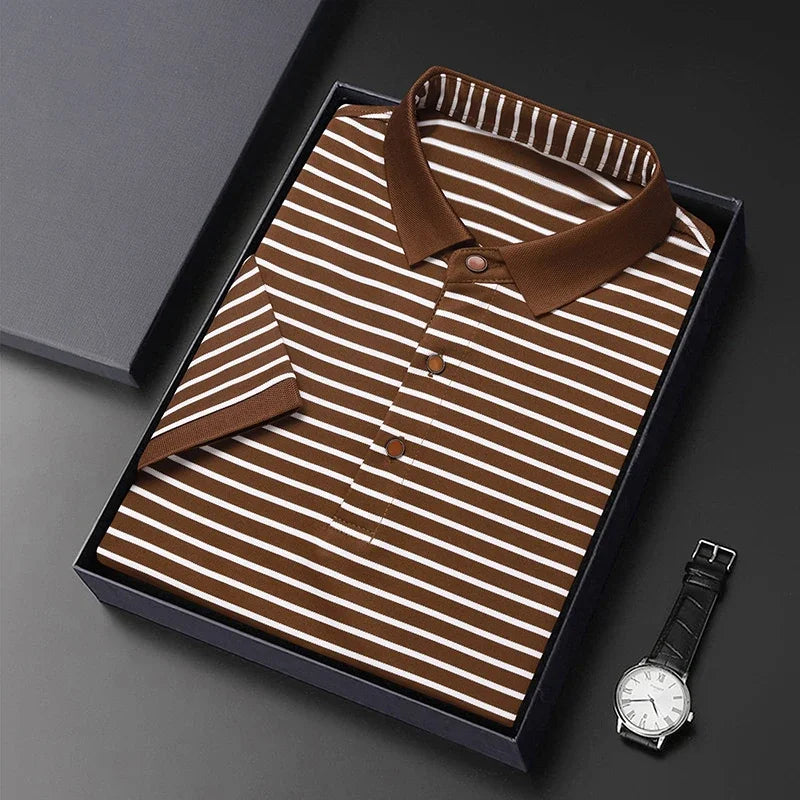 Men's Striped Casual POLO Shirt Short Sleeved Comfortable and Breathable Top