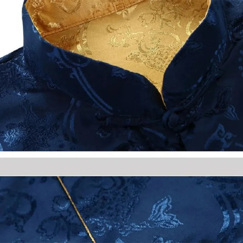 Men Chinese Satin Silk Tang Suit Double Faced Long Sleeve Jackets Size S-3XL