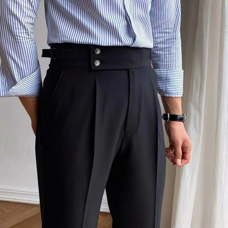High Waist Business Slim Fit Men's Suits Pants Korean Trousers