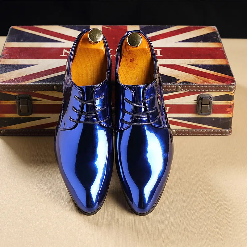 Men's British Pointed-toe Shiny Leather Lace-Up Dress Shoes Oxfords Flats