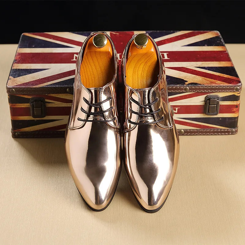 Men's British Pointed-toe Shiny Leather Lace-Up Dress Shoes Oxfords Flats