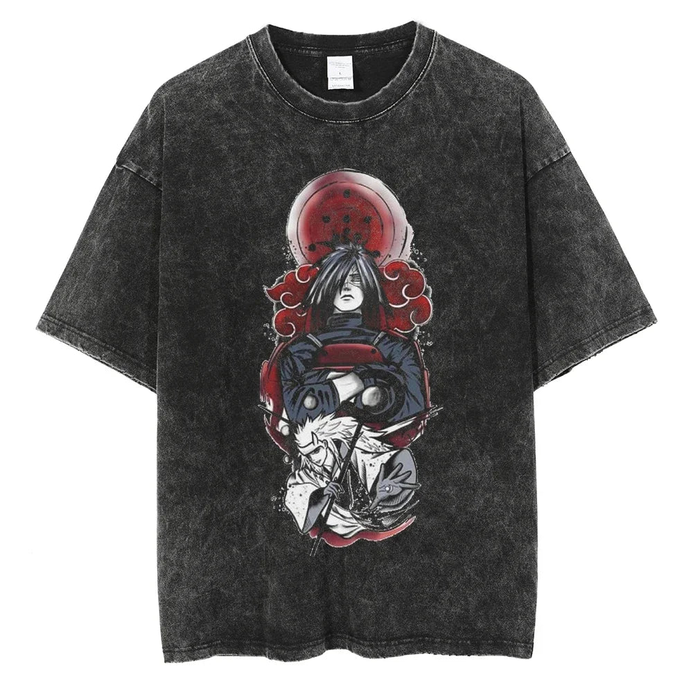Vintage Men Streetwear Anime Print Short Sleeve Cotton T Shirt