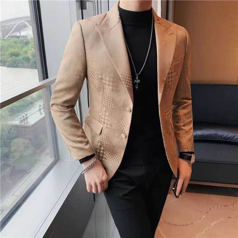 Single Breasted Blazer Coat Men's Suit Jackets Vintage High Quality Fashionable