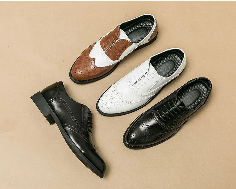 Men Oxford Brogue Leather Loafers Dress Flats Lace-Up Classic Footwear