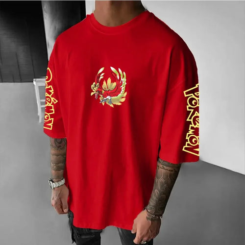 Pokémon Ho Oh Painted Printed Short Sleeved T-shirt for Men Harajuku Loose Top