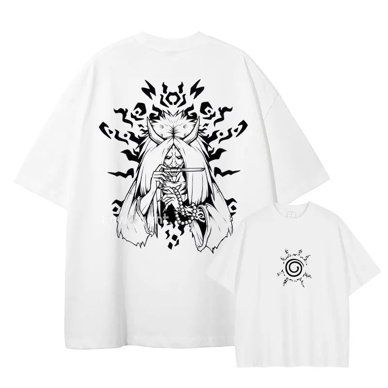 Sharingan Graphics T Shirt Washed Tops Oversized Short Sleeve 100% Cotton