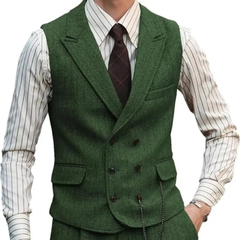 Men Suede Leather Gentleman Waistcoat Vintage Regular Slim Suit Vest