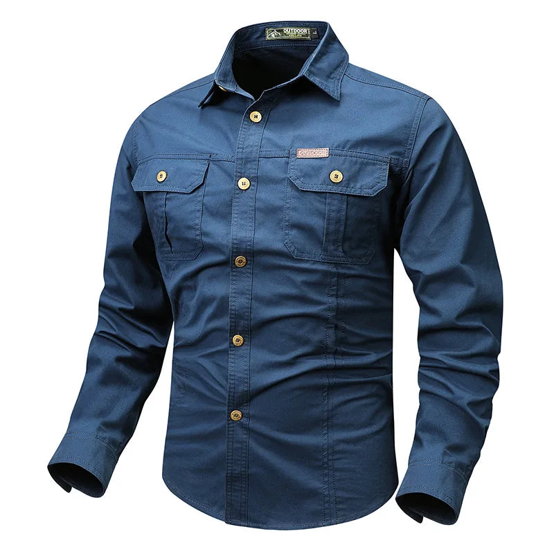 Retro Cargo style Men's Long Sleeve Shirt Casual Button Up Shirt